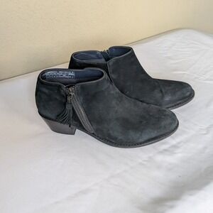 Vionic Suede Tassel‎ Zip Ankle Boots Black Low Heel Comfort Orthotic Sz 8.5